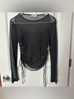 Black Sheer Sparkle Long-Sleeve Top